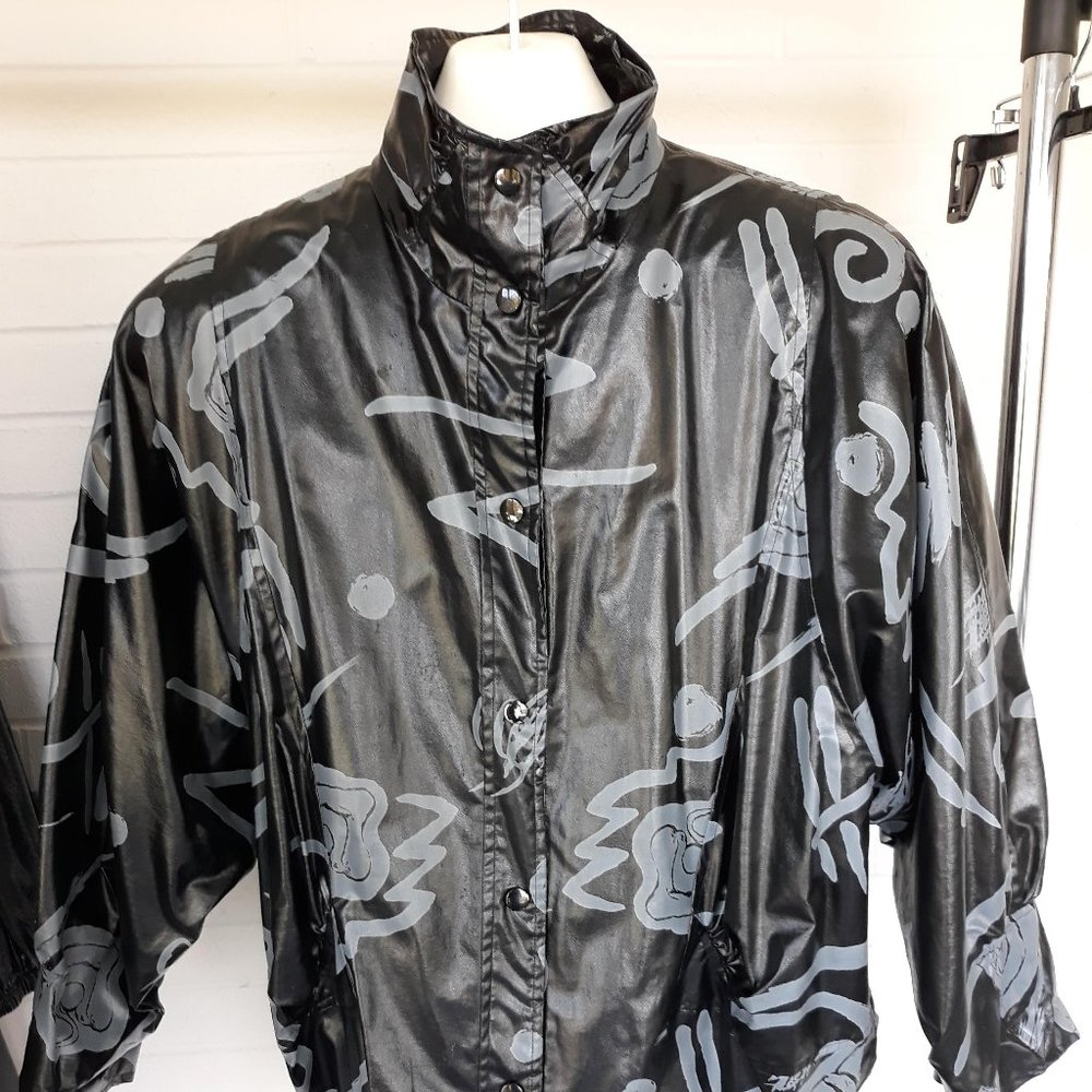 Vintage 1980's batwing jacket black vinyl sz large